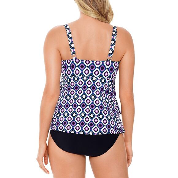 Swim Solutions Women Printed Tiered Tummy Control One-Piece Swimsuit Size US 10 - Picture 3 of 3